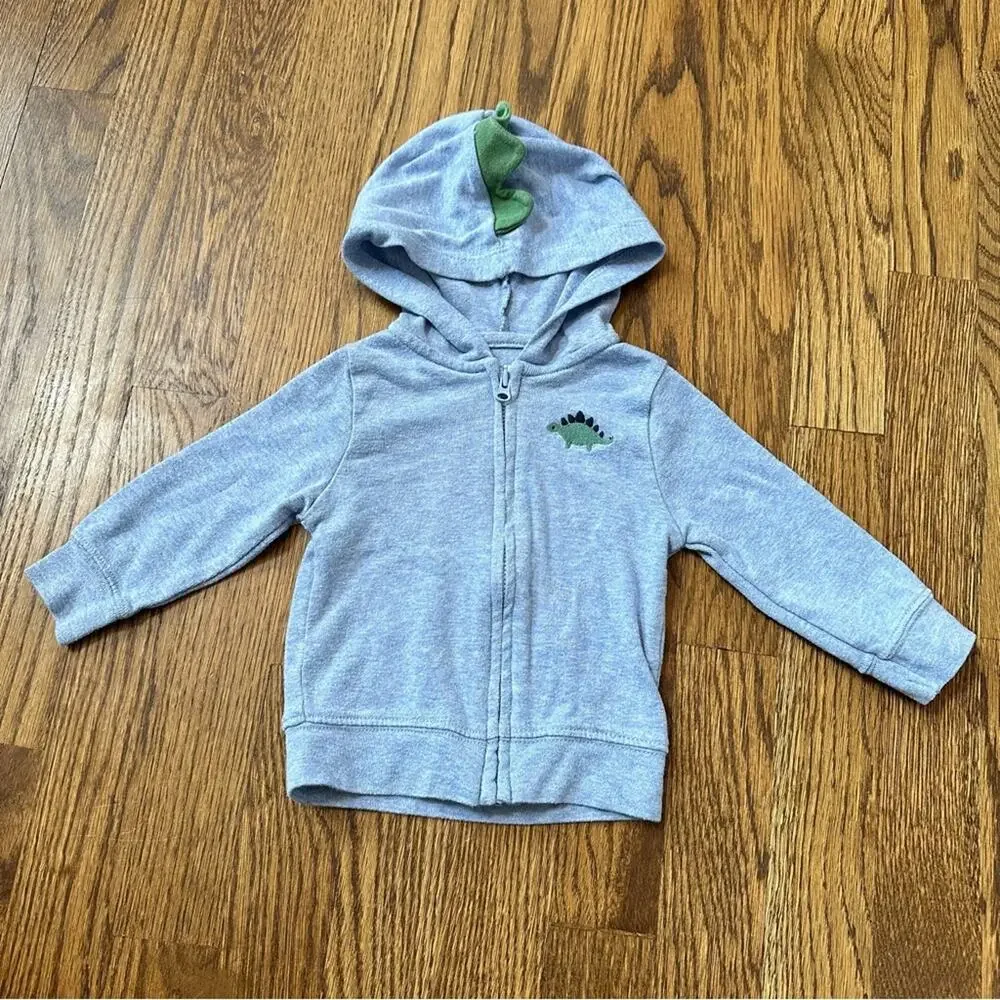 Carter’s dinosaur hoodie and striped pants outfit, size 6-9M